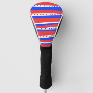 Festive Red White Blue Circles Stripes Golf Head Cover