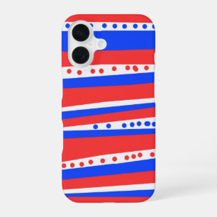 Festive Red White Blue Circles Stripes iPhone 16 Case