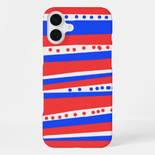 Festive Red White Blue Circles Stripes iPhone 16 Plus Case