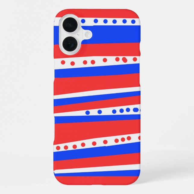 Festive Red White Blue Circles Stripes iPhone Case (Back)