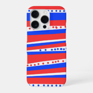 Festive Red White Blue Circles Stripes iPhone 16 Pro Case