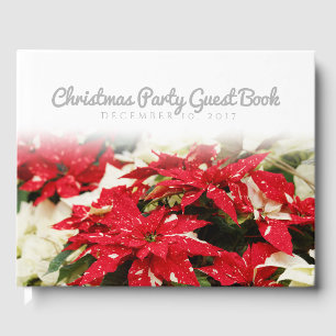 Festive Red White Floral Poinsettias Guest Book