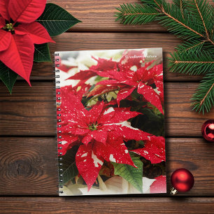 Festive Red White Floral Poinsettias Notebook