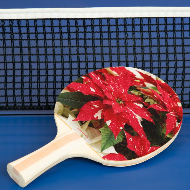 Festive Red White Floral Poinsettias Ping Pong Paddle (Insitu)