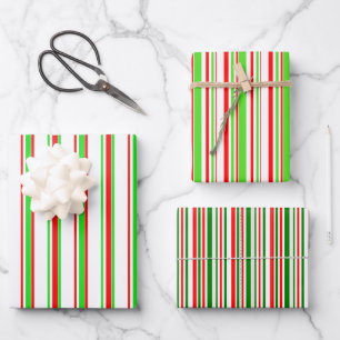 Festive Red, White, Green Christmas Style Patterns Wrapping Paper Sheet
