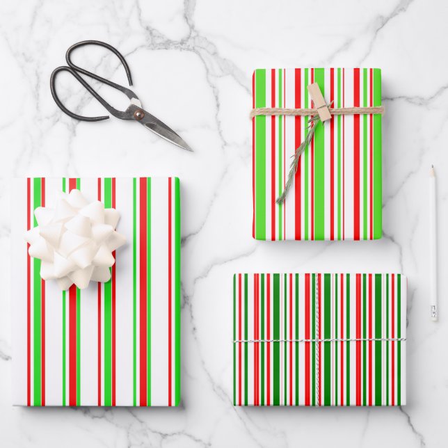 Festive Red, White, Green Christmas Style Patterns Wrapping Paper Sheet (Front)