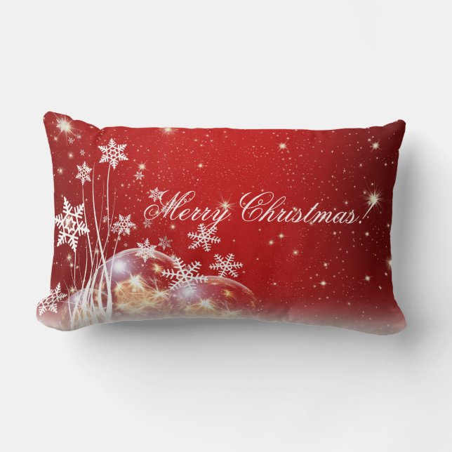 Festive Red & White Holiday Lumbar Pillow (Front)