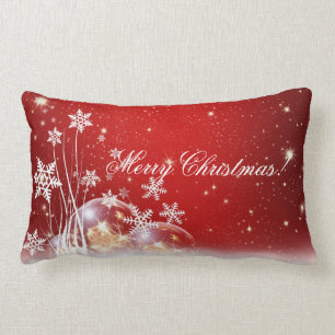 Festive Red & White Holiday Lumbar Pillow