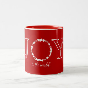 Festive Red White Joy To The World Wreath Two-Tone Coffee Mug