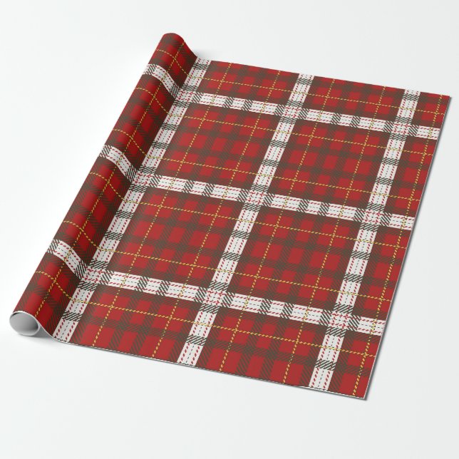 Festive Red White Plaid Check Christmas Pattern Wrapping Paper (Unrolled)