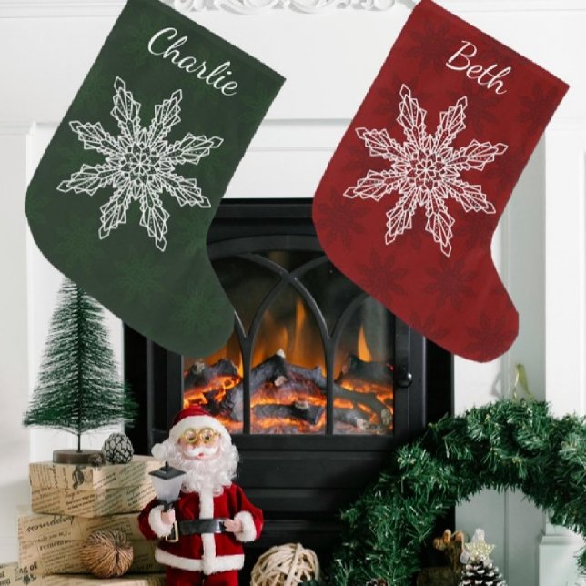 Festive Red & White Snowflake Personalised Large Christmas Stocking (Creator Uploaded)