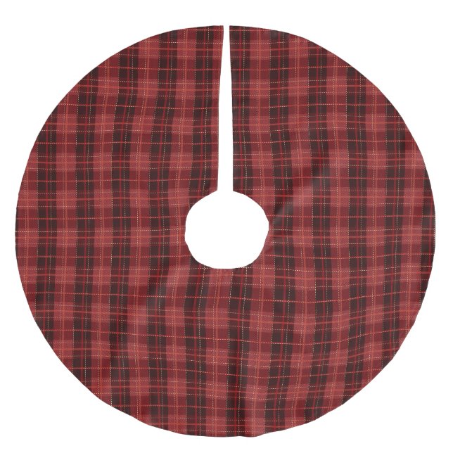 Festive Red Winter Christmas Plaid Pattern Brushed Polyester Tree Skirt (Front)