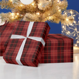 Festive Red Winter Christmas Plaid Pattern Wrapping Paper