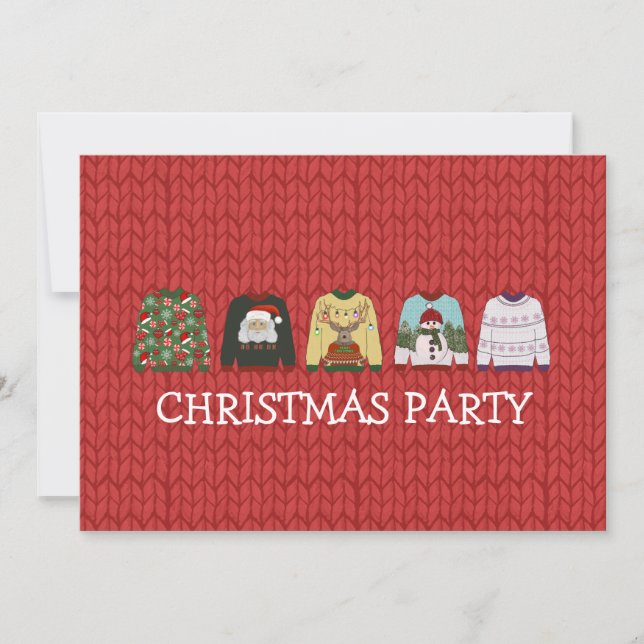 Festive Red Wool Ugly Christmas Sweater Party Invi Invitation (Front)