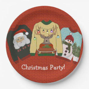 Festive Red Wool Ugly Sweater Christmas Party Paper Plate