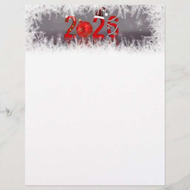 Festive Red Xmas New Year 2026 Stationery Paper Custom Letterhead (Front)