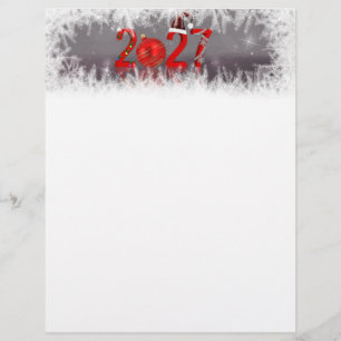 Festive Red Xmas New Year 2027 Stationery Paper Custom Letterhead