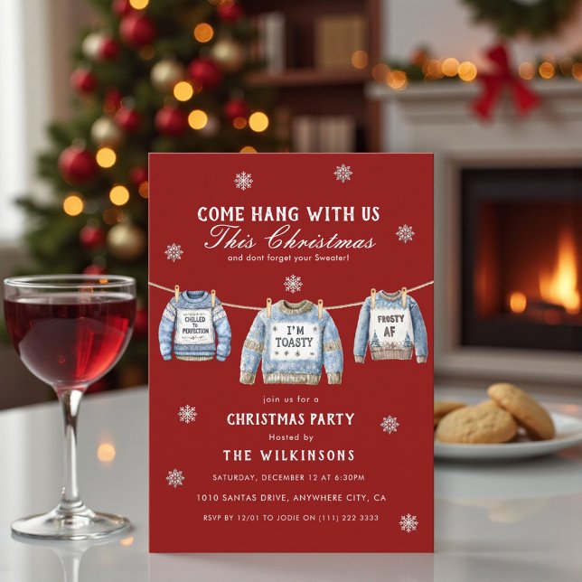 Festive Red xmas Sweater Christmas Party Invitation (Creator Uploaded)