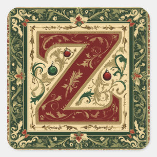 Festive Red Z with Christmas Greenery Square Sticker
