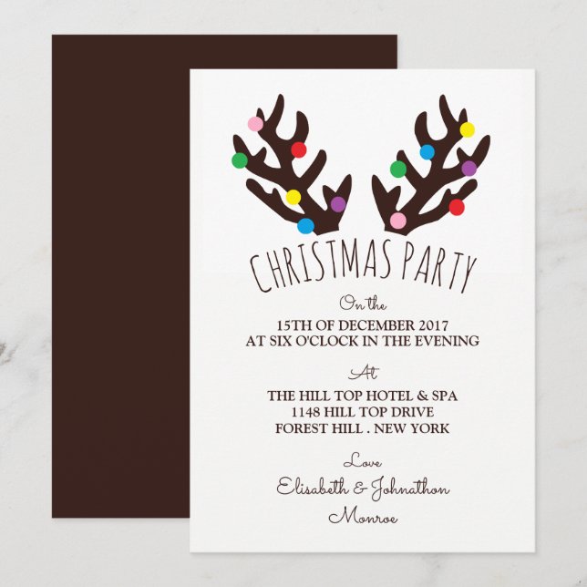 Festive Reindeer Antlers, Christmas Party Invitati Invitation (Front/Back)