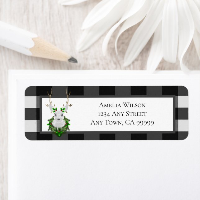 Festive Reindeer Buffalo Plaid Address Label Return Address Label (Insitu)
