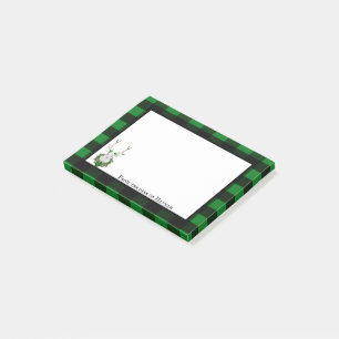 Festive Reindeer Buffalo Plaid Personalised Post-it Notes