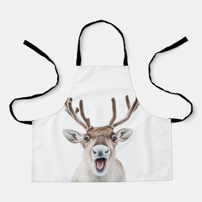 Festive Reindeer Children's Apron with Silly Faces (Front)