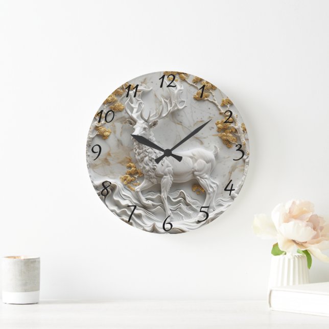 Festive Reindeer Christmas Decor Large Clock (Home)