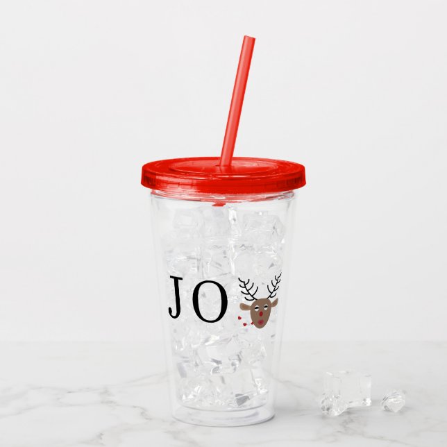Festive Reindeer Christmas Holiday Joy Acrylic Tumbler (Back Ice)