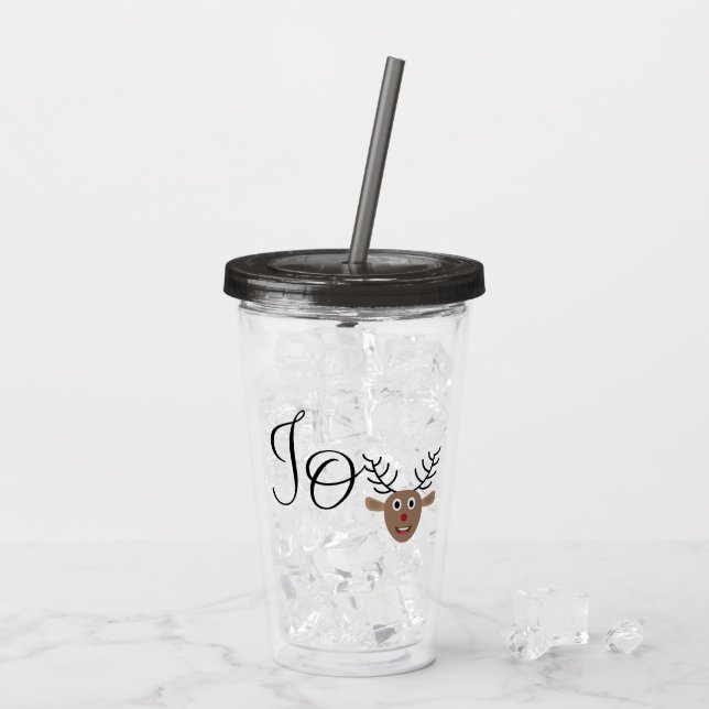 Festive Reindeer Christmas Holiday Joy Acrylic Tumbler (Back Ice)