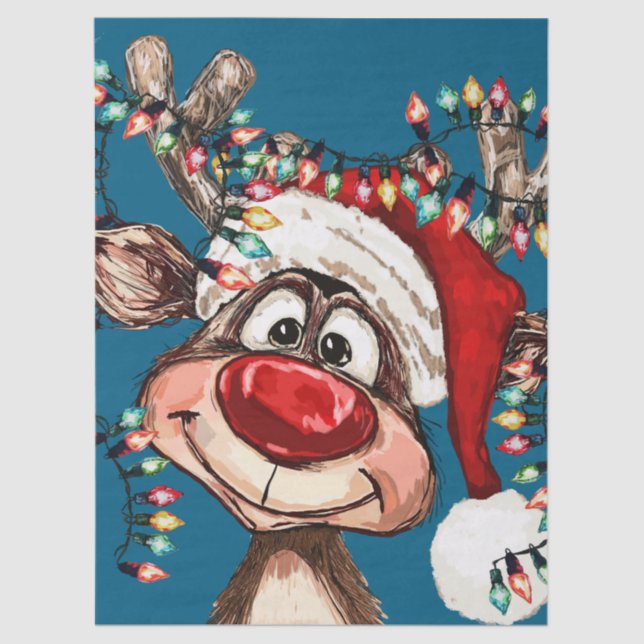 Festive Reindeer Christmas Shower Curtain Tissue Paper (Front)