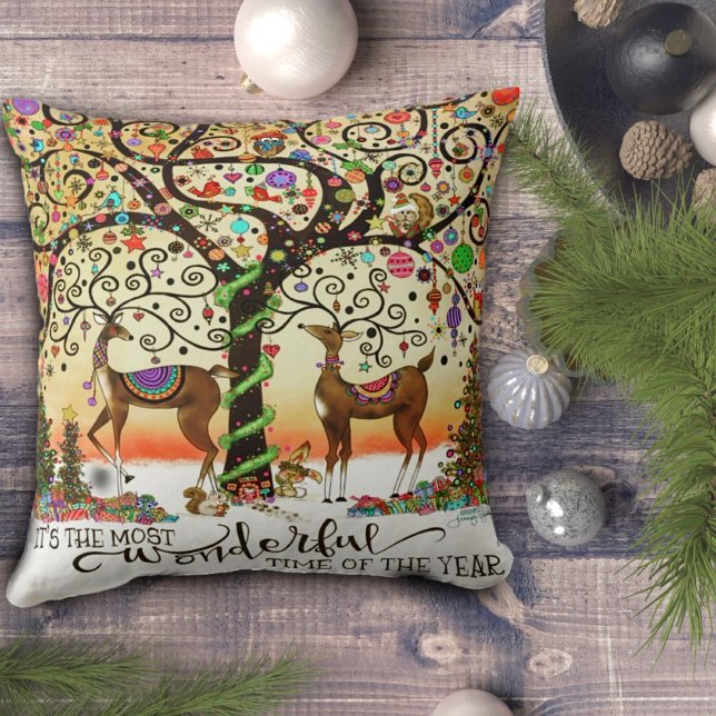 Festive Reindeer Christmas Tree Fun Holiday Cushion (Creator Uploaded)