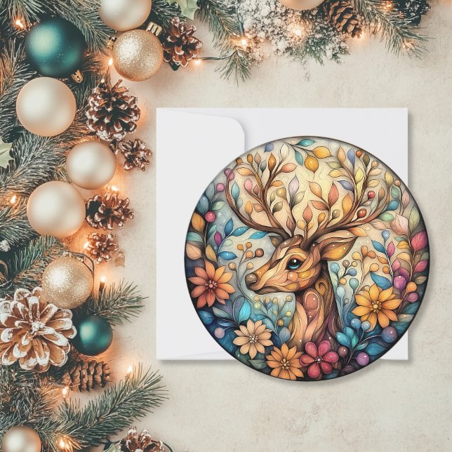 Festive Reindeer Customisable Round Holiday Card (Festive Reindeer Customizable Round Holiday Card)