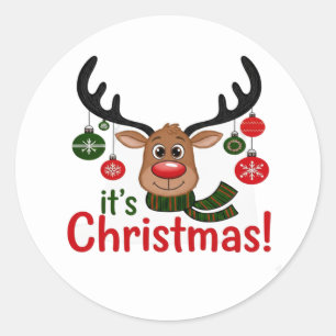 Festive Reindeer Face Cartoon Sticker