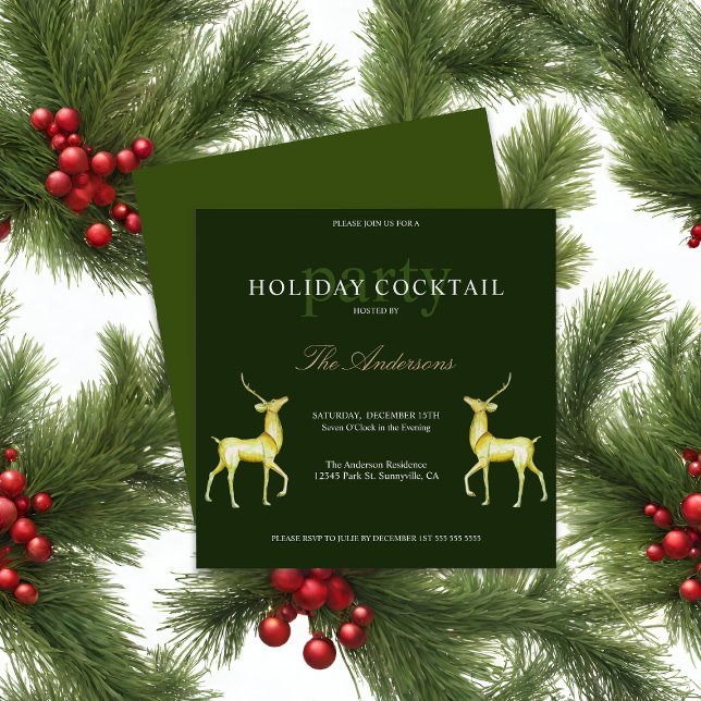 Festive Reindeer Holiday Cocktail Christmas Party Invitation (Creator Uploaded)
