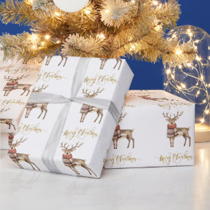 Festive Reindeer in a sweater Merry Christmas Wrapping Paper