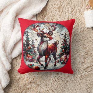 Festive reindeer in a whimsical winter landscape cushion