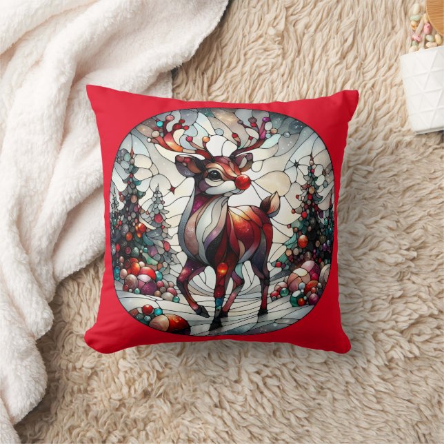 Festive reindeer in a whimsical winter landscape cushion (Blanket)