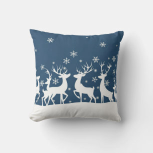 Festive Reindeer In Snowfall Design Cushion