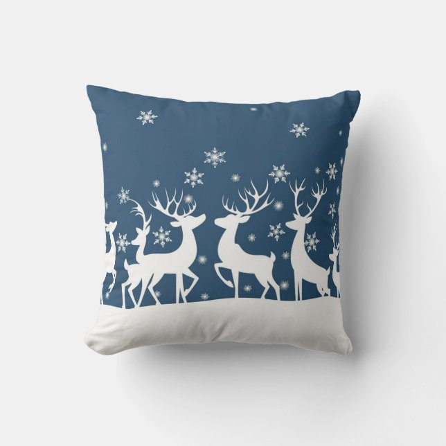  Festive Reindeer In Snowfall Design Cushion (Front)