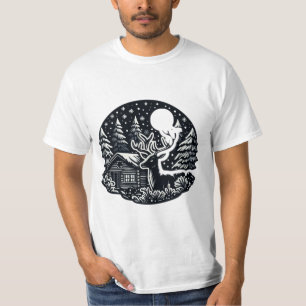 Festive Reindeer in Snowy Cabin Woods T-Shirt