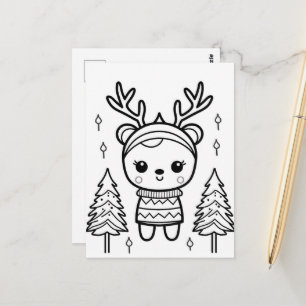 Festive reindeer kids colouring postcard
