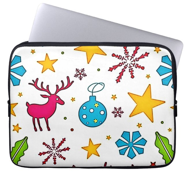 Festive Reindeer Magic Pattern Design Laptop Sleeve (Front)