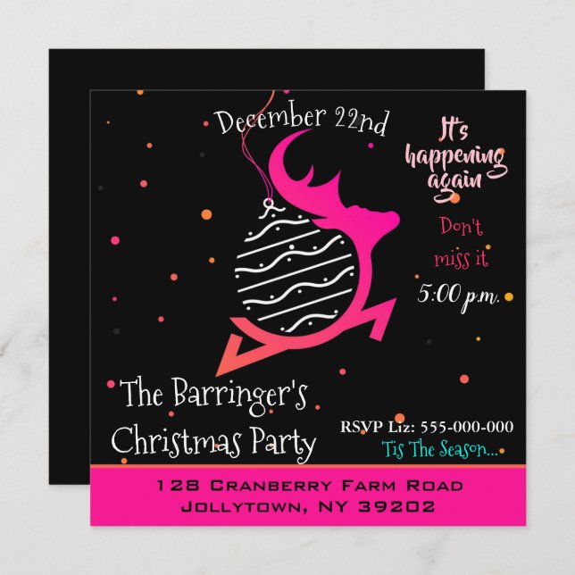 Festive Reindeer Merry Christmas Party Invitation (Front/Back)