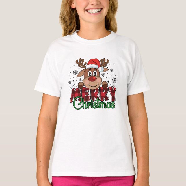 Festive Reindeer, Merry Christmas T-Shirt (Front)