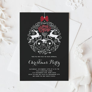 Festive Reindeer Ornament Black Christmas Party Invitation