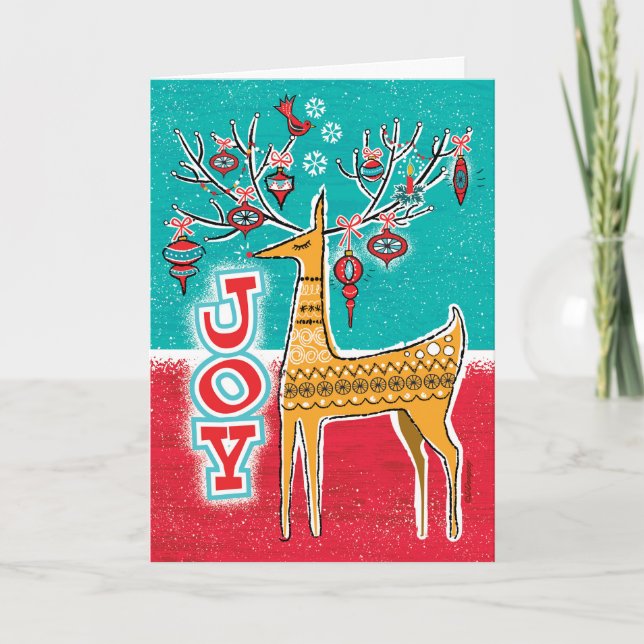 Festive Reindeer Retro Christmas Cards (Front)