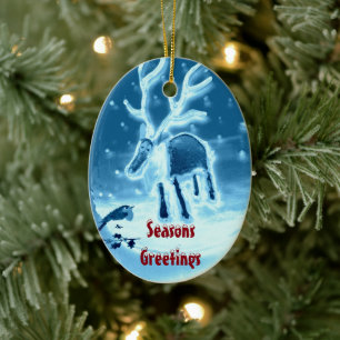 Festive Reindeer Robin Seasonal Ceramic Tree Decoration