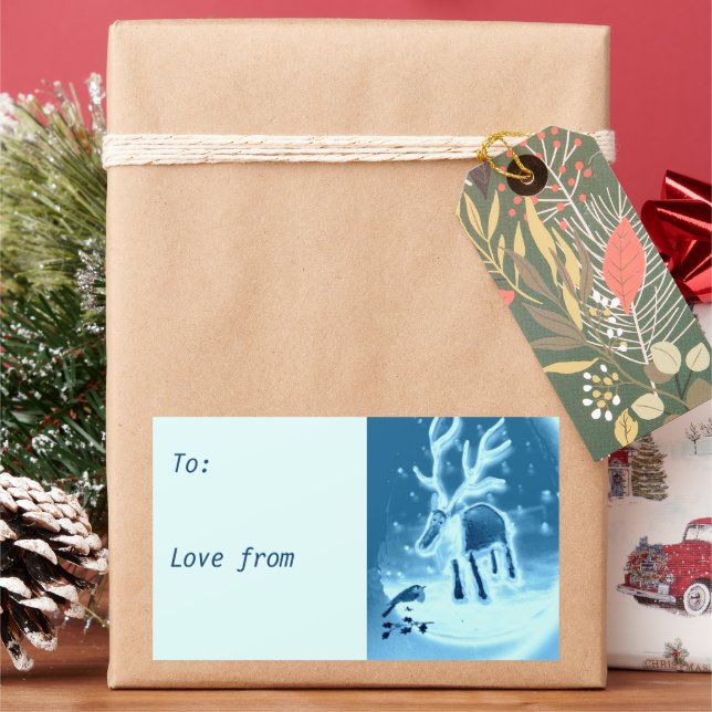 Festive Reindeer Robin Winter Snow Rectangular Sticker (Holiday)