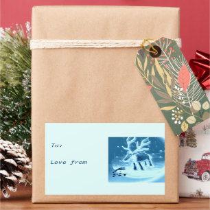 Festive Reindeer Robin Winter Snow Rectangular Sticker